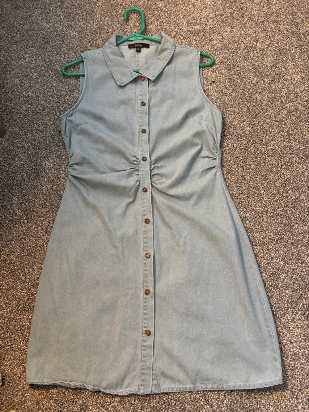 Like New Button Up Chambray Ruched Denim Mini Dress by LuLus Large - Picture 2 of 13